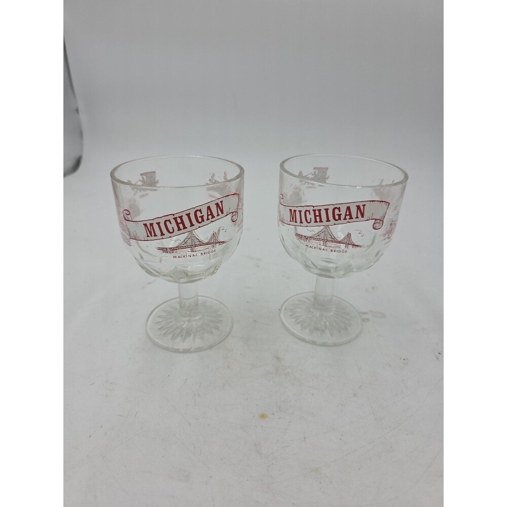 2 Pk Vintage Mackinac Island Michigan Souvenir 12 oz Drinking Glass Beer Goblet
